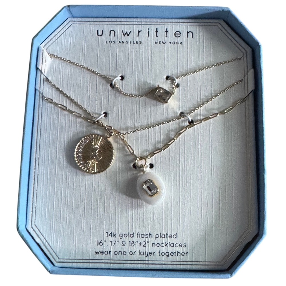 UNWRITTEN brand jewelry. Brand New In Original Box. 14k Gold Flash Plated. 3pack